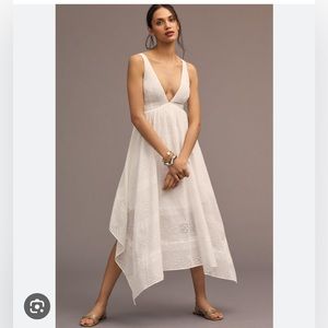 NWOT Anthropologie The Leia Eyelet Handkerchief-hem Dress White Size M